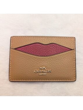 Coach Lip Card Case in Tan and Pink